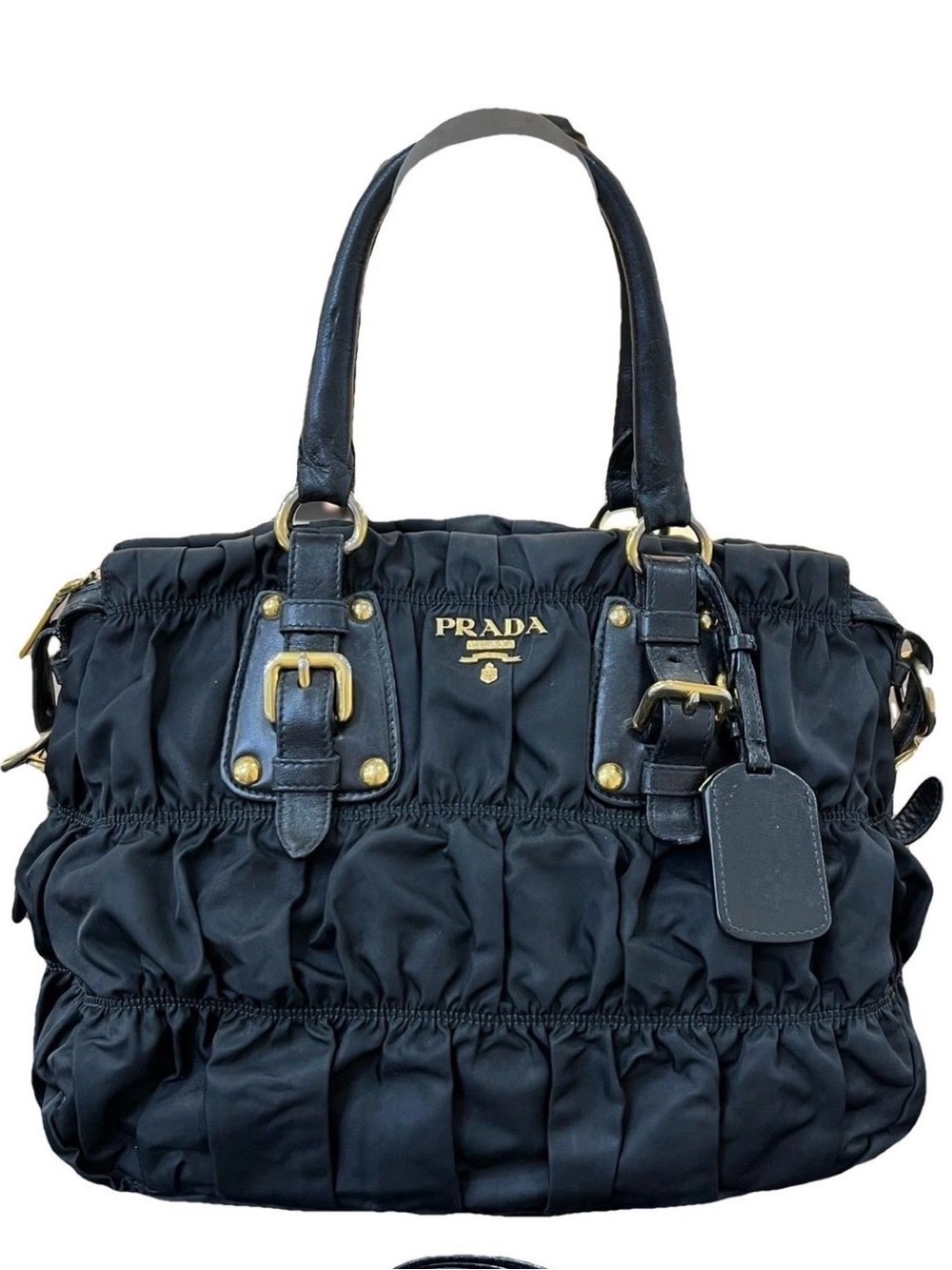Prada Tessuto Gaufre Nylon Black Satchel Bag – Pleated, Leather Trim